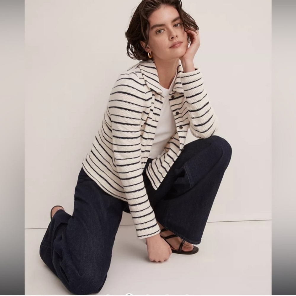 MADEWELL Striped Button-Front Collared Knit Cardigan